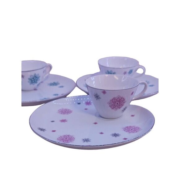 Snack Plates Shafford Japan VTG MCM Atomic Starburst Cup Snowflake Set - Picture 12 of 13